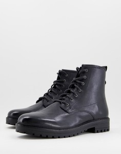 Черные кожаные ботинки на шнуровке schuh Jaxon-Черный цвет