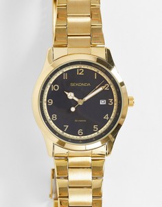 Золотистые наручные часы унисекс с браслетом и черным циферблатом Sekonda-Золотистый