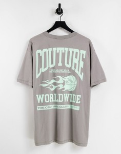 Серая футболка-oversized с принтом в университетском стиле The Couture Club-Серый