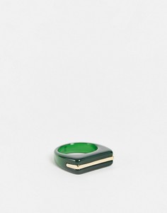 Темно-зеленое полимерное кольцо с золотистой отделкой DesignB London-Зеленый цвет