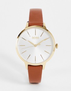 Женские часы со светло-коричневым кожаным ремешком Boss-Коричневый цвет