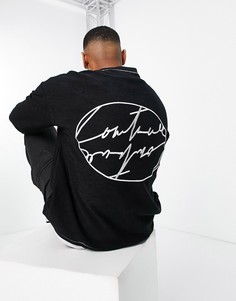 Черный свитшот с принтом на спине и контрастными швами от комплекта The Couture Club-Черный цвет