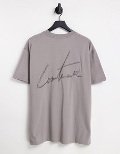 Серая футболка с вышитым логотипом The Couture Club Essentials-Серый