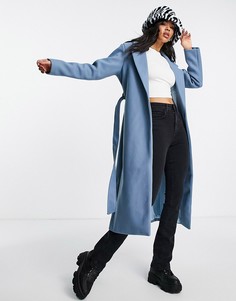 Голубое пальто с поясом NaaNaa-Голубой