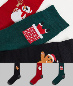 Набор из 3 пар носков с праздничными принтами в подарочной упаковке Jack & Jones-Черный цвет