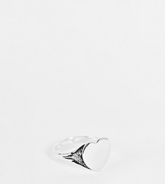 Кольцо-печатка из стерлингового серебра с сердцем в пламени ASOS DESIGN Curve-Серебряный