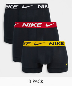 Набор из 3 черных боксеров-брифов из микрофибры с цветным поясом Nike-Черный цвет