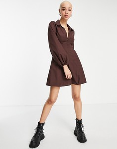 Платье-рубашка мини в стиле ретро с юбкой-годе шоколадно-коричневого цвета ASOS DESIGN-Коричневый цвет