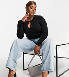 Черный кроп-топ с длинными рукавами и вырезом-каплей ASOS DESIGN Curve-Черный цвет