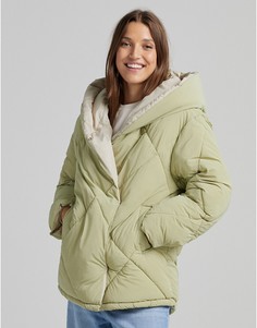 Стеганая куртка цвета хаки с подкладкой Bershka-Зеленый цвет