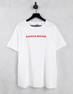 Белая новогодняя футболка с надписью "Santas Helper" ASOS DESIGN Curve Christmas-Белый