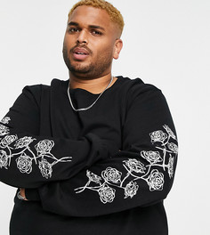 Свитшот с круглым вырезом и принтом роз на рукавах Bolongaro Trevor PLUS-Черный цвет