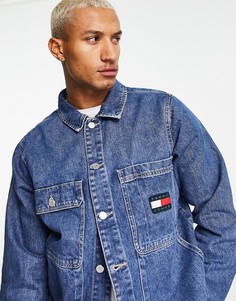 Джинсовая выбеленная рубашка-куртка свободного кроя с логотипом в виде флага Tommy Jeans-Голубой