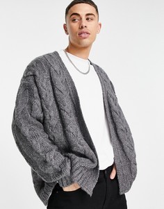 Темно-серый пушистый кардиган с узором «косы» ASOS DESIGN