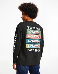 Черный свободный лонгслив с принтом на спине Tommy Jeans Mono Positivity-Черный цвет