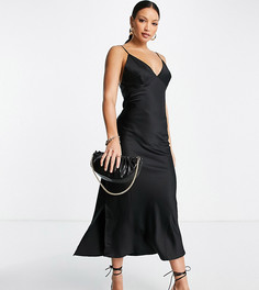 Черное атласное платье-комбинация миди Vero Moda Tall-Черный цвет