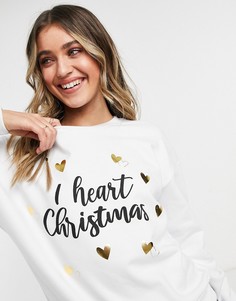 Белый свитшот с начесом и надписью "I Heart Christmas" Miss Selfridge