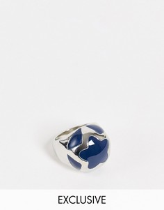 Массивное кольцо из шариков в стиле унисекс голубого и серебристого цвета с цветком по центру Reclaimed Vintage Inspired-Разноцветный