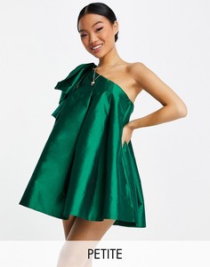 Изумрудно-зеленое платье мини на одно плечо с oversized-бантом Forever New Petite-Зеленый цвет