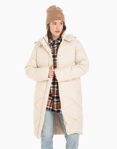 Молочная удлинённая куртка oversize с пухом и пером Gloria Jeans