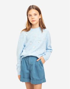 Синие вельветовые шорты с защипами для девочки Gloria Jeans