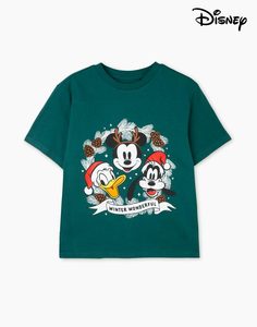Зелёная футболка с новогодним принтом Disney для мальчика Gloria Jeans