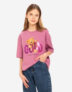 Розовая футболка с пайетками для девочки Gloria Jeans