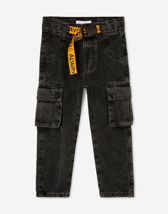 Чёрные джинсы Straight с карманами-карго для мальчика Gloria Jeans