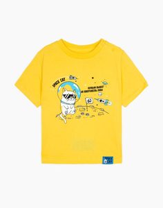 Жёлтая футболка с принтом Space cat для мальчика Gloria Jeans