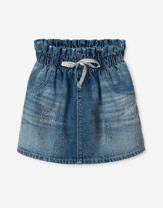 Джинсовая юбка-трапеция со стразами для девочки Gloria Jeans