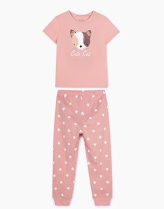 Розовая пижама с принтом Cute cat для девочки Gloria Jeans