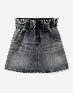 Чёрная джинсовая юбка-трапеция со стразами для девочки Gloria Jeans