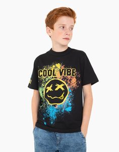 Чёрная футболка с принтом Cool vibe для мальчика Gloria Jeans