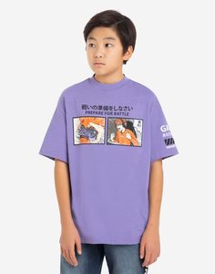 Фиолетовая футболка oversize с принтом Prepare for battle для мальчика Gloria Jeans