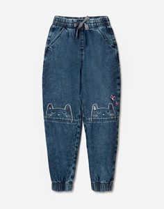 Джинсы Jogger с котиками для девочки Gloria Jeans