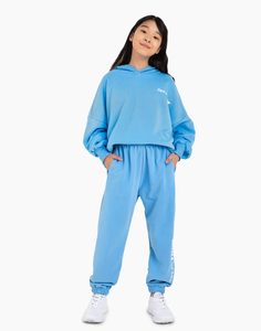 Голубые спортивные брюки Jogger с надписью для девочки Gloria Jeans