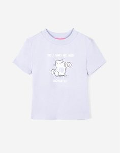 Сиреневая футболка с котиком для девочки Gloria Jeans