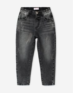 Чёрные джинсы Loose со стразами для девочки Gloria Jeans