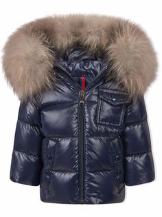 Moncler Enfant пальто с капюшоном и искусственным мехом