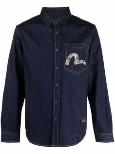 Evisu джинсовая рубашка с вышитым логотипом