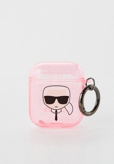 Чехол для наушников Karl Lagerfeld Airpods 1/2, TPU Glitters with ring Karl Transparent Pink