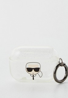 Чехол для наушников Karl Lagerfeld Airpods Pro, TPU Glitters with ring Karl Transparent Silver