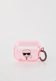 Чехол для наушников Karl Lagerfeld Airpods Pro, TPU Glitters with ring Karl Transparent Pink