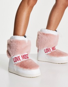 Розовые зимние ботинки с искусственным мехом Love Moschino-Розовый цвет