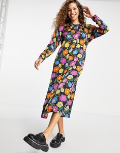 Платье миди с ярким цветочным принтом Topshop-Разноцветный
