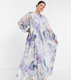 Присборенное спереди платье макси с цветочным принтом ASOS EDITION Curve-Разноцветный