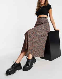 Юбка миди в стиле гранж с пестрым цветочным принтом Topshop-Разноцветный