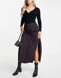 Черная юбка мидакси асимметричного кроя с цветочным принтом Fashion Union-Черный цвет