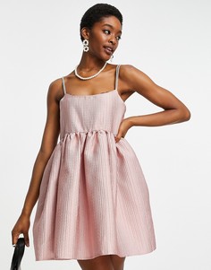 Платье мини в стиле бэби долл с ремешками со стразами Dream Sister Jane-Розовый цвет