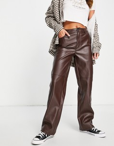 Прямые брюки из искусственной кожи шоколадно-коричневого цвета Pimkie-Коричневый цвет
